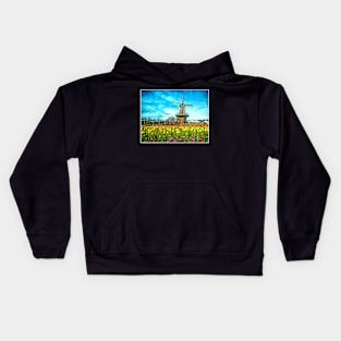 Windmill with Tulips Landscape Dutch Netherlands Scenic Print Kids Hoodie